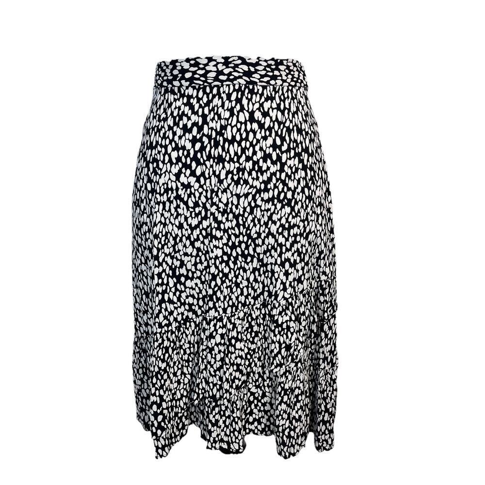Talbots Skirt sz Medium Pet Black Ivory Slinky Ruffle Knee A Line Modest Church